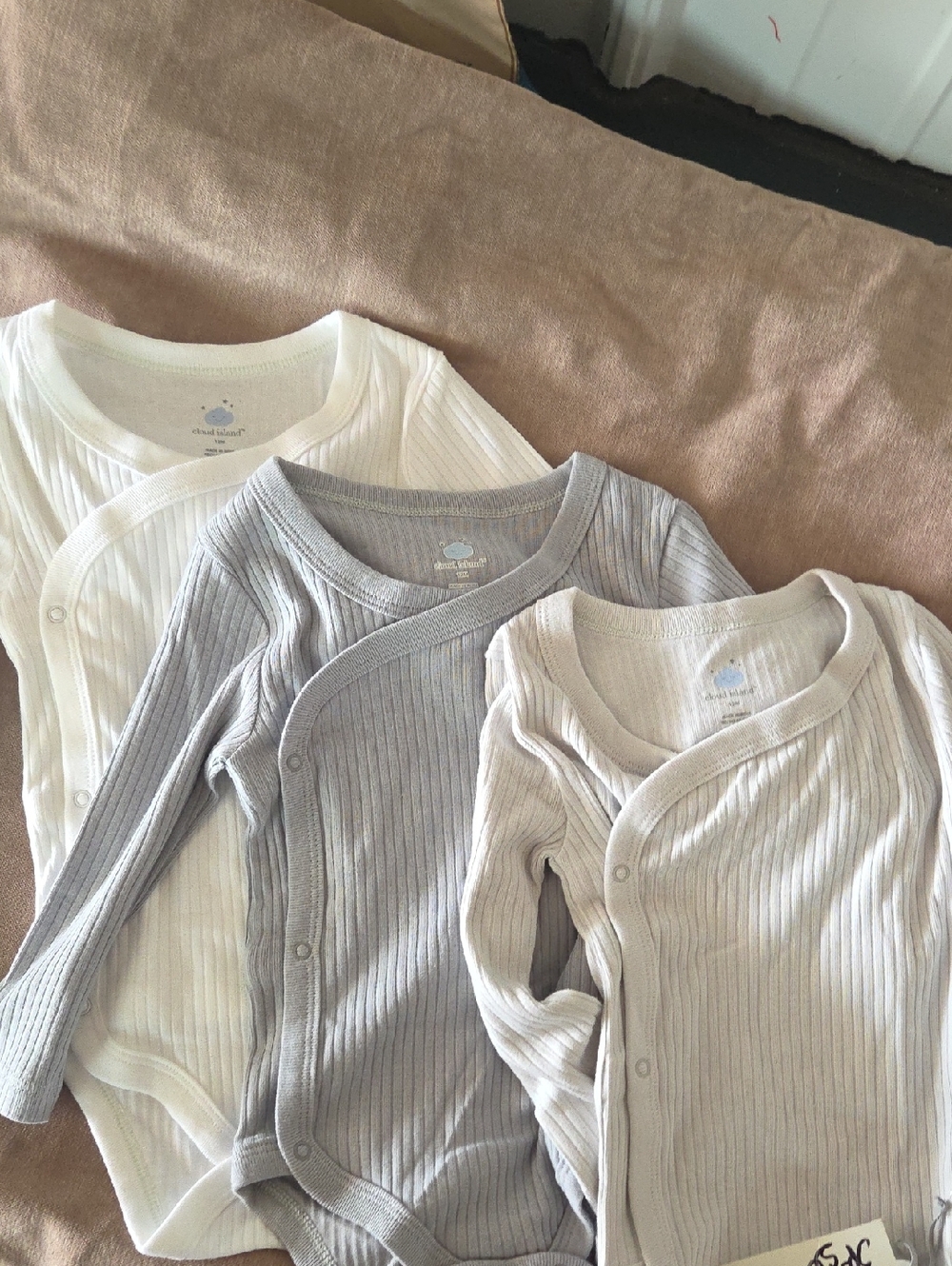 Cloud Island Neutral Ribbed Kimono Bodysuits - 3-Pack (White, Light Gray, Grey)